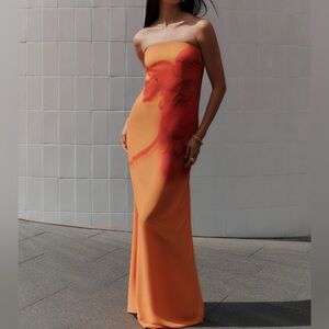 Meshki Strapless Chiffon Maxi Dress – Koi Orchid Print 🌺 (NWT)